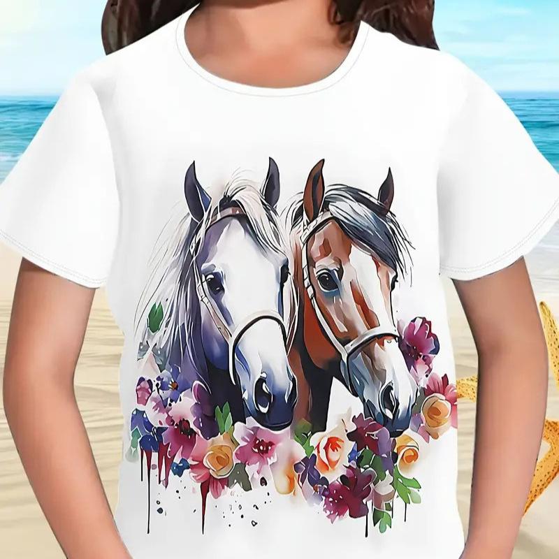 Kids T-shirt 3d Print New Cartoon T-shirt Children's T-shirt Short Sleeve Loose Casual Horse Pattern T-shirt TX