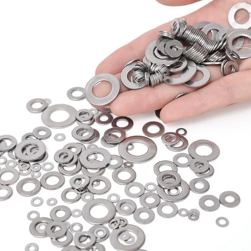 80/180/360/540/720pcs M2 M2.5 M3 M4 M5 M6 M8 M10 Stainless Steel Flat Washer Plain Gaskets Metal Washers Rings for Screw Bolt Assortment Kits