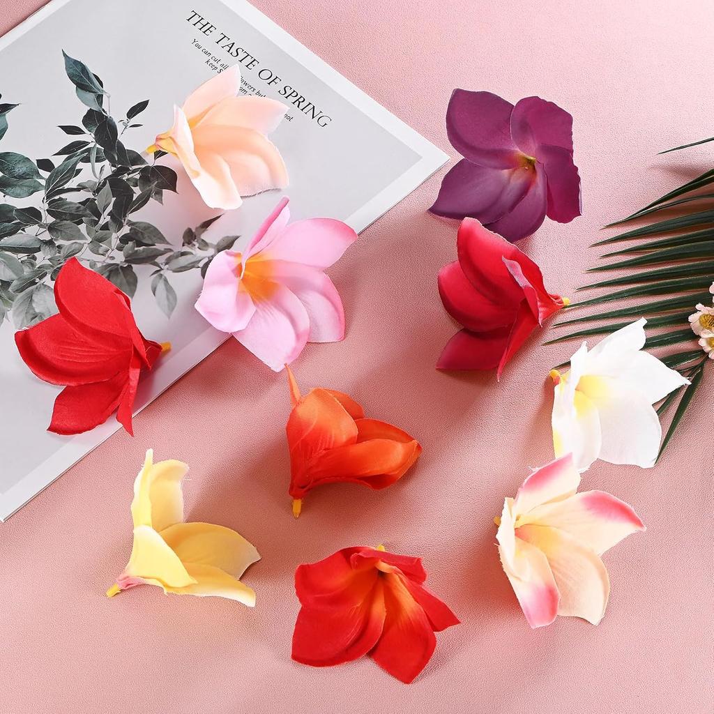 10-Pack Artificial Plumeria Flowers, Fake Silk Heads Flower Hawaiian Plumeria Petal for DIY Crafts/Dress/Wedding/Party Decoration [Champagne+Red,