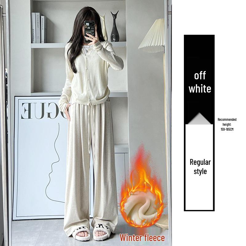 

Женские брюки из флиса Douyin - Осень/Зима 2024, с высокой посадкой, длиной в пол, широкие, повседневные M (45-52.5 kg)