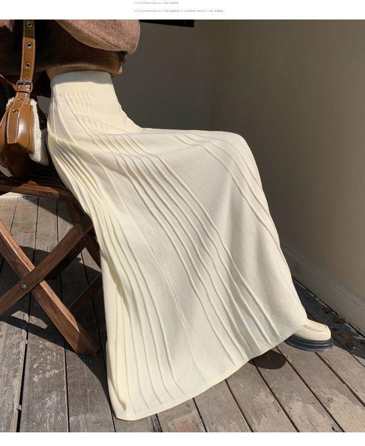 Pletená sukně áčkového střihu s vysokým pasem: Podzim/Zima Plisované Maxi