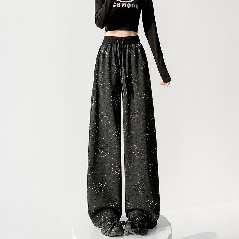 

2026 Spring Women s Rhinestone Wide-Leg Drape Pants - Slimming, Floor-Length Casual Large