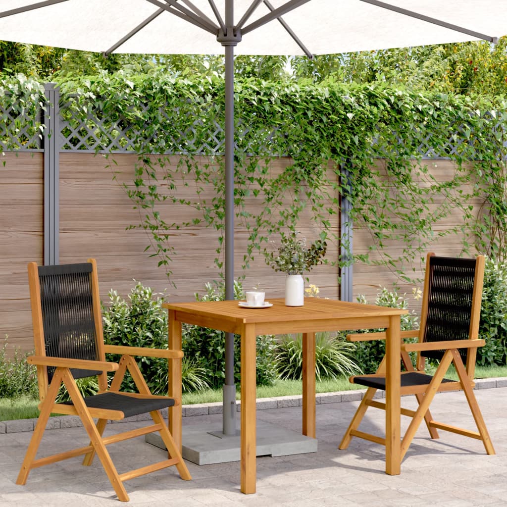 Garden Chairs 2 pcs Black Solid Acacia Wood and Polypropylene