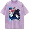 Anime Demon Slayer Tomioka Giyuu Akaza Graphic Tee Men Women Retro Washed T-shirts Cotton Manga T Shirt Harajuku Casual Tshirt