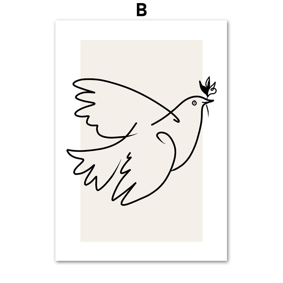 Boho Abstract Line Geometry Women Face Leaf Plant Pigeon Art Prints, Canvas Painting Posters, Wall Pictures, Living Room, Home D