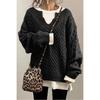 Suéter de Punto Casual de Color Sólido de Moda Tendencia Otoño Invierno para Mujer, Cuello en V, Básico, Jersey