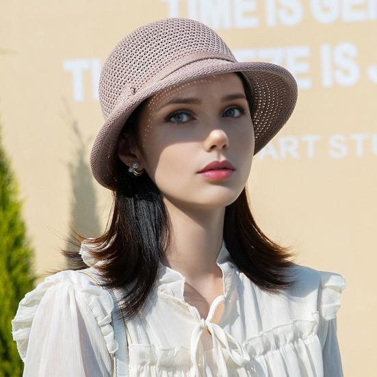 Women Basin Hat Flower Bow Decor Wide Brim Summer Bucket Hat Face-Slimming Outdoor Travel Beach Hat Headwear