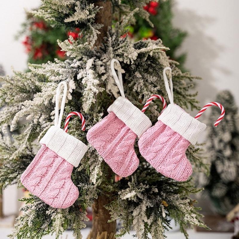10Pcs Knitted Christmas Socks Large Capacity Stocking Handmade Present Bag Hanging Ornament For Family Celebration