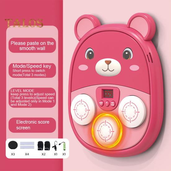 Musik-Boxmaschine für Kinder, Jugendliche und Erwachsene, Cartoon-Wandtrainer-Ausrüstung mit elektronischem LED-Fokus-Trainingsziel, 3 Spielmodi, Boxmusik