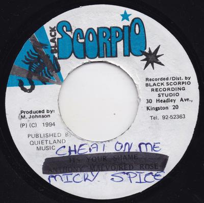 Płyta 7-calowa MIKEY SPICE - Cheat On Me NONE Black Scorpio 1994 Jamajka Reggae, Ska & Dub Używana