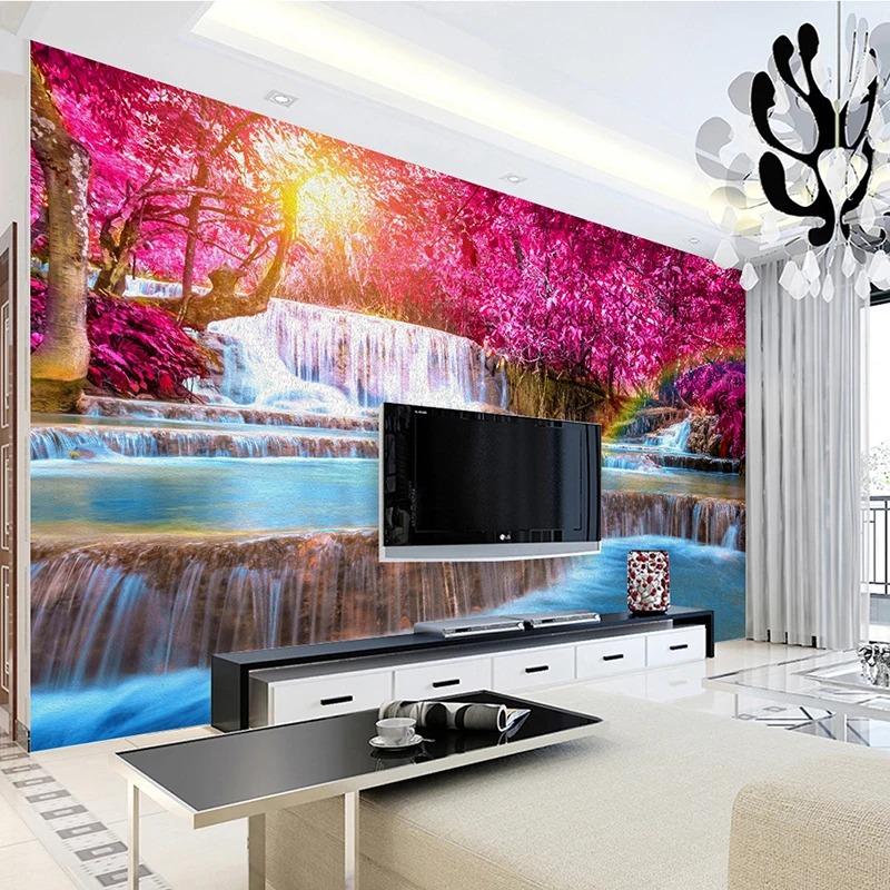 Beautiful Forest 3d Wallpaper Waterfall Nature Landscape Photo Wall Murals Living Room Bedroom Backdrop Home Decor Mural