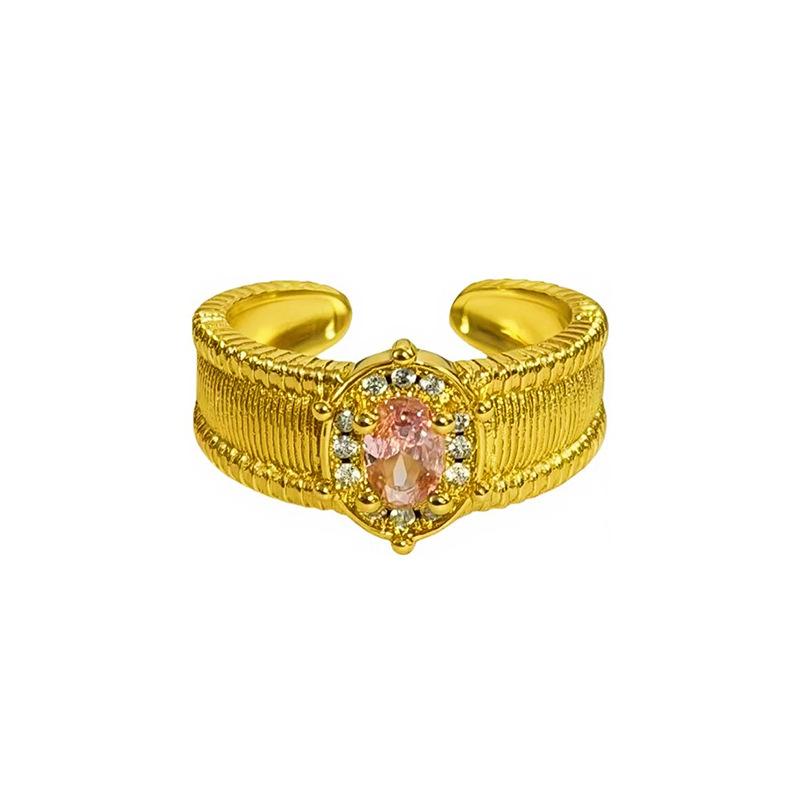 Medieval Vintage French Colored Treasure Zircon Light Luxury High-End Open Ring Niche Design Ring Woman