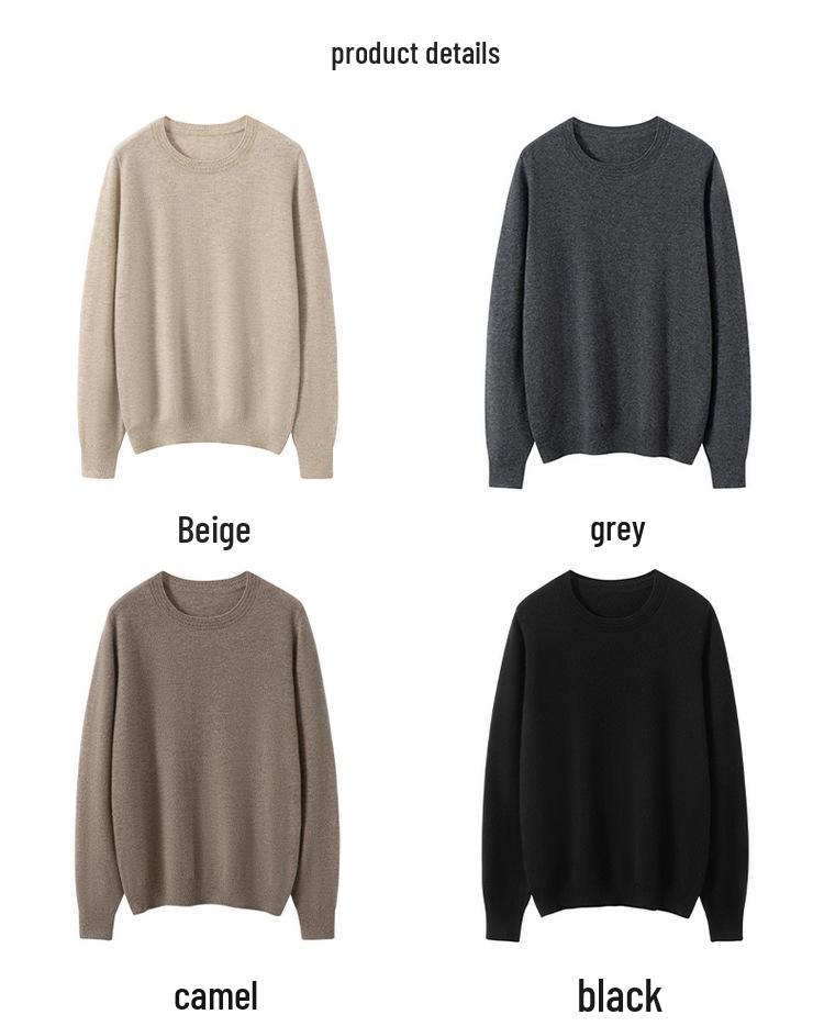 Women's 100% Pure Cashmere Round Neck Sweater - Loose Fit, Solid Color, Long Sleeve, Autumn/Winter Base Layer (170G)