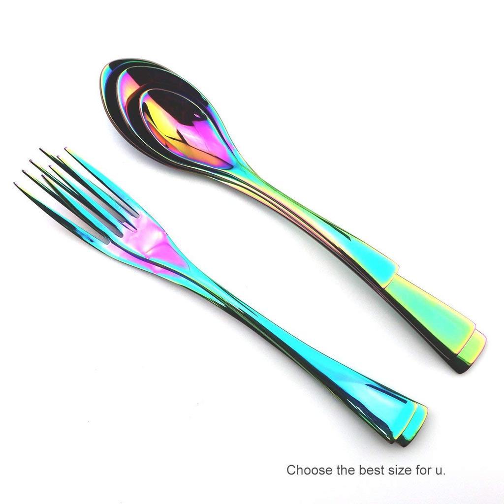 4piece Rainbow Black Flatware Cutlery Set  Stainless Steel Dinnerware Sharp Steak Dinner Knives Forks Tea Spoons Tableware Set