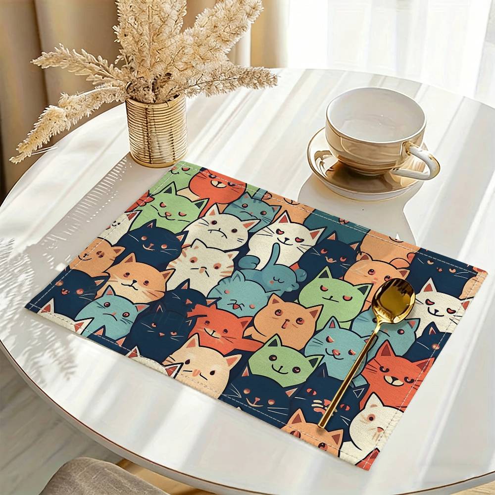 Cute Cartoon Cats Print Placemats For Cafes Casual Restaurants Outdoor Picnics Camping