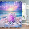 Ocean Beach Shell Starfish Printed Shower Curtain, Bathroom Decorative Shower Curtain,Waterproof Shower Curtain with Hooks