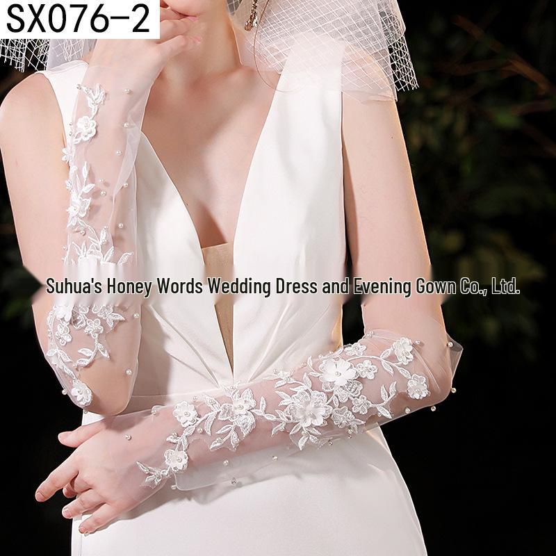 Elegant Pearl Bow Wedding Gloves - French Aesthetic for Bridal Portrait Styling
