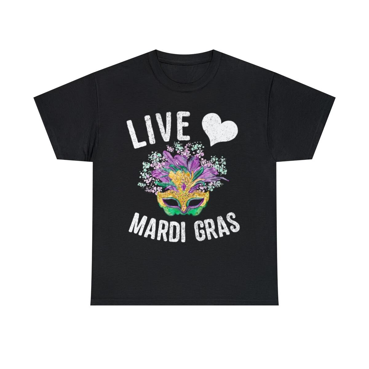Live Love Mardi Gras Fat Tuesday Graphic Tee Shirt, S-5XL 2XL