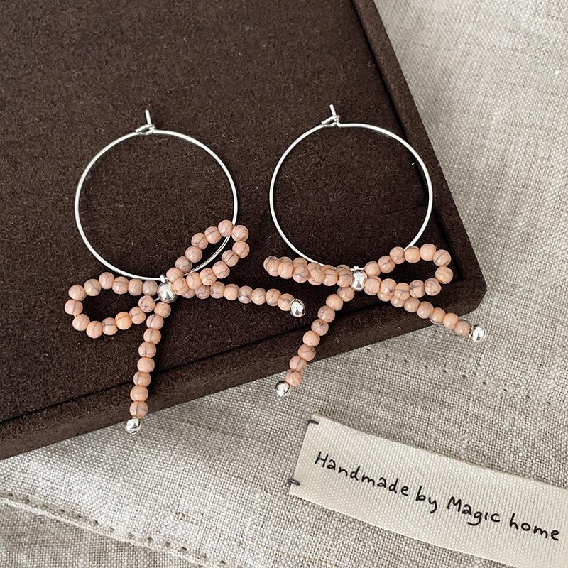 Niche Design Sense Bow Beaded Earrings Female Sweet And Cute Elegant Exquisite Fashion Versatile Earrings