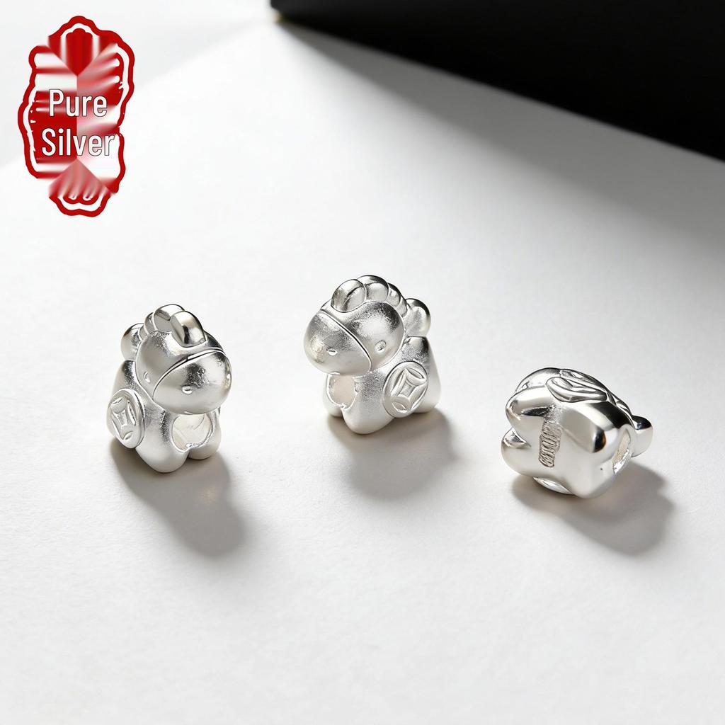 S999 Sterling Silver 3D Horse Spacer Beads for DIY Bracelets & Necklaces - Zodiac Horse Year Charms, Pure Silver Loose Beads