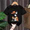 Fashion Funny Cat T Shirt Kids Letter Print Short Sleeve Round Neck  Boys Girls Casual Summer Breathable Tshirt