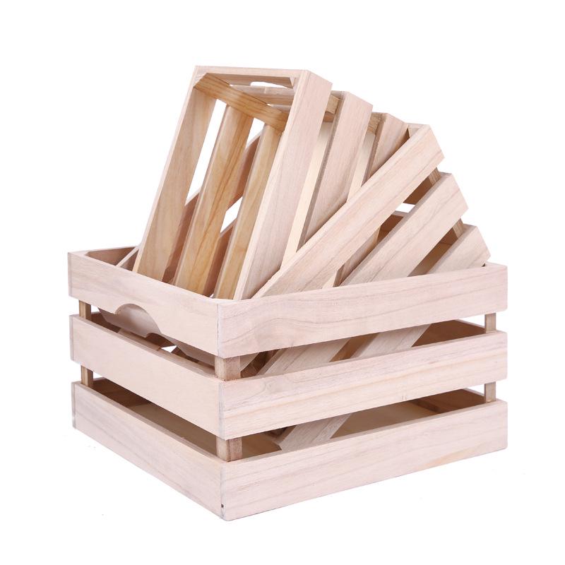 Retro Distressed Wooden Slat Storage Box for Display and Decor