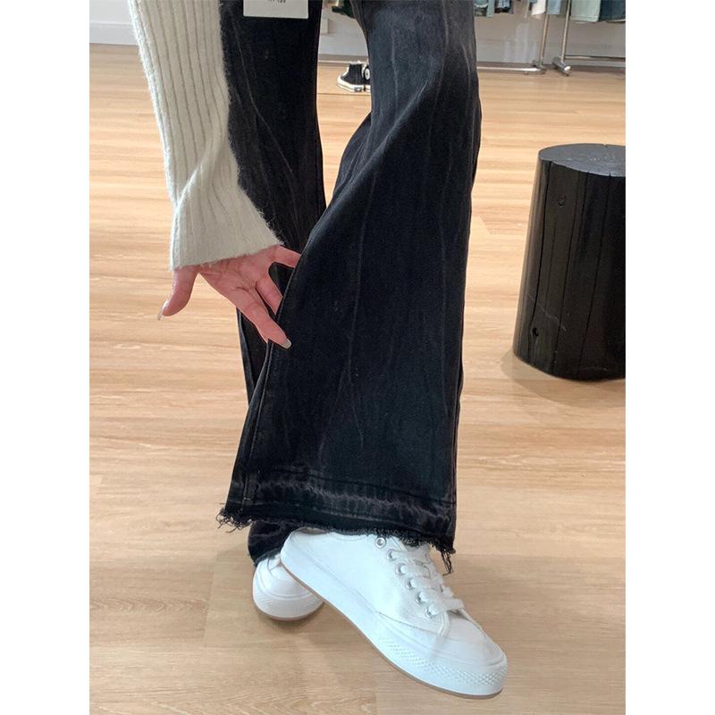 Women's Plus Size Black-Gray Flared Jeans - High Waist, Pear-Shape Slimming, Non-Clingy, Autumn/Winter