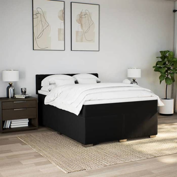 Maison Exclusive - Bed Slat Base with Mattress Black 140x200 Cm Fabric