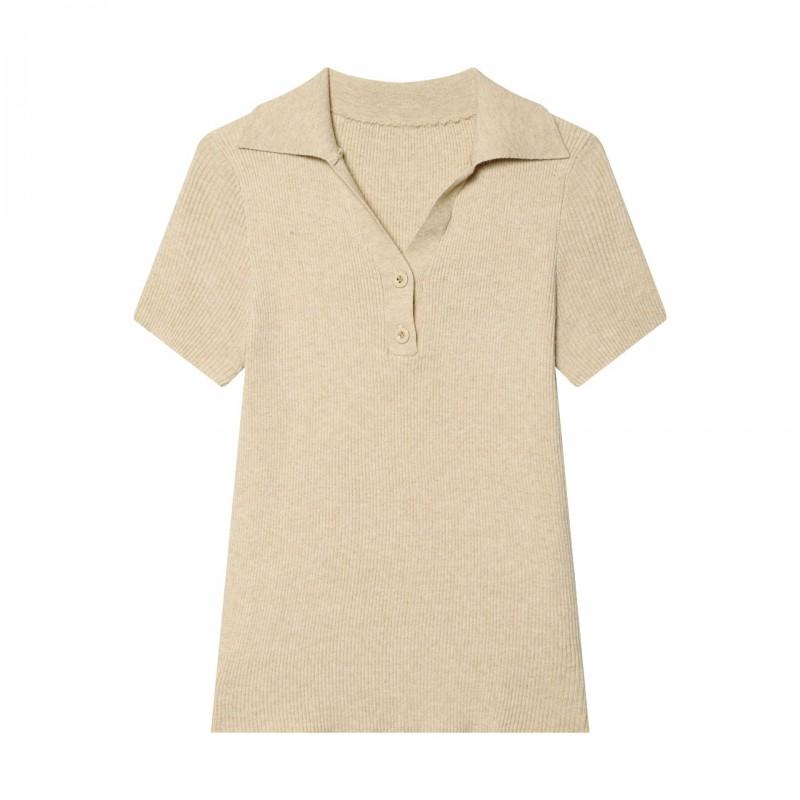 Womens Slim Fit Polo Neck Knit Top Short Sleeve Textured T Shirt Casual 2025