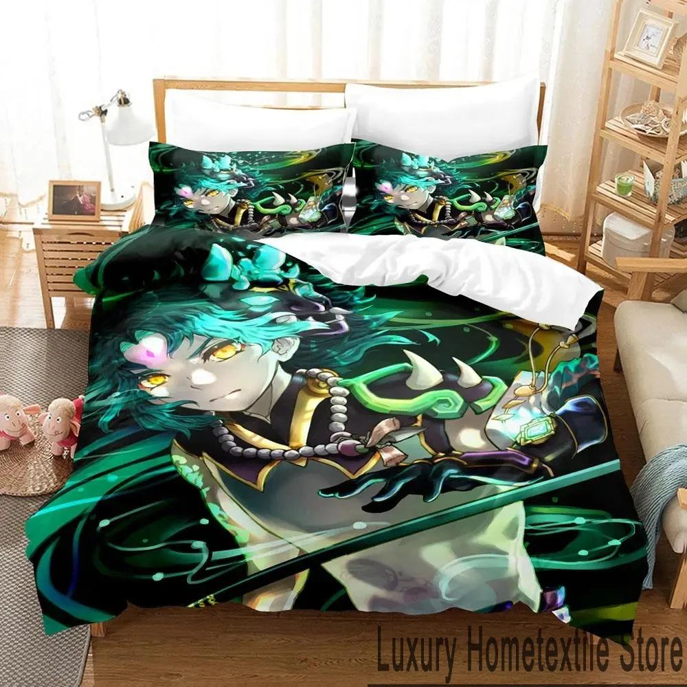 3D Genshin Impact Xiao Anime Bedding Set Duvet Cover Bed Set Quilt Cover Pillowcase Comforter King Queen Size Boys Adult Bedding