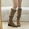 Vintage Stretch Women Knee High Boots Fashion Pleated Long Booties Ladies Casual Low Heel Shoes