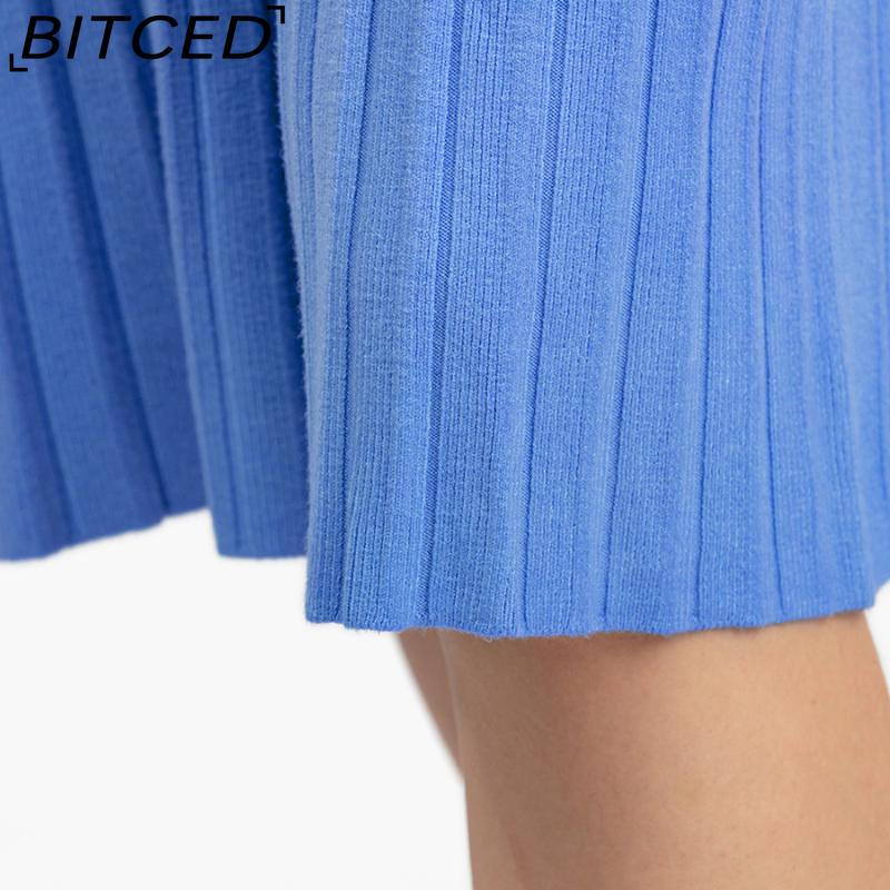 BITCED Women's Autumn Winter Plain Knitted Turtleneck Long Sleeve High Waist Sweater Dress