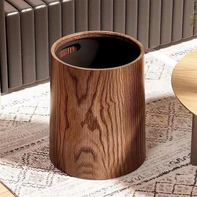 Wood Grain Trash Can Garbage Bin Large Capacity Fashion Waste Basket Toilet Paper for Bedroom