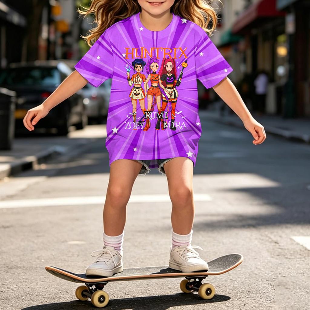 Girls Halloween Short Sleeve T-Shirt for Kids, Print, Loose Fit Casual Cotton Tee, Comfortable Top for Daily Wear