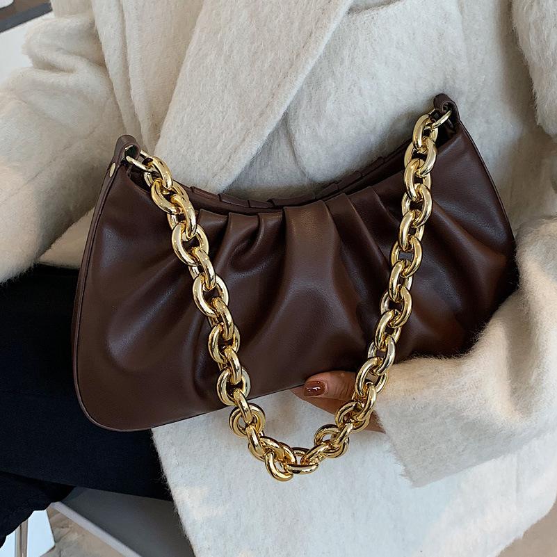 Fashion PU Leather Armpit Bag For Women Solid Color Metal Chain Shoulder Messenger Handbags Female Travel Fashion Hand Bag