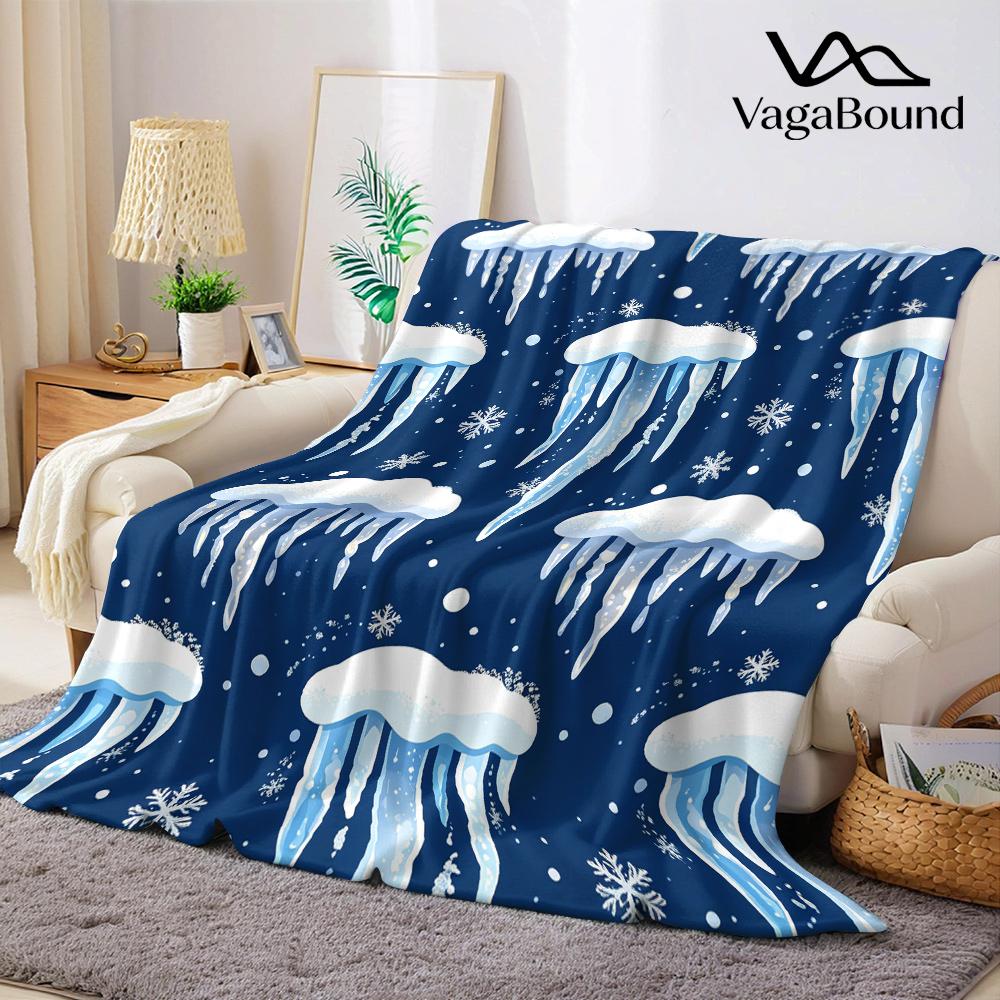 Winter Icicles Snow Flannel Blanket Warm Soft Halloween Christmas All-Season Couch Decorative Cozy Warm Gift