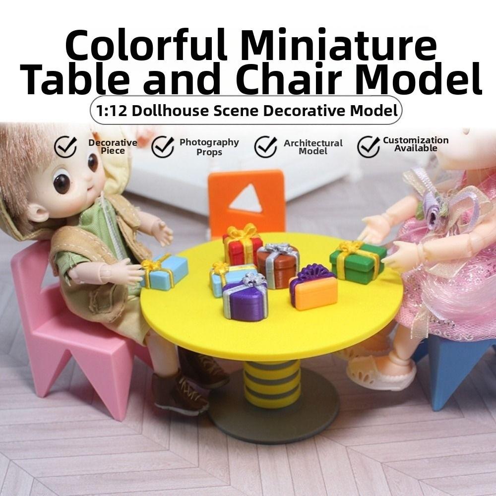Plastic Miniature Furniture Mini Dining Table Chairs Model Doll Accessories Toys