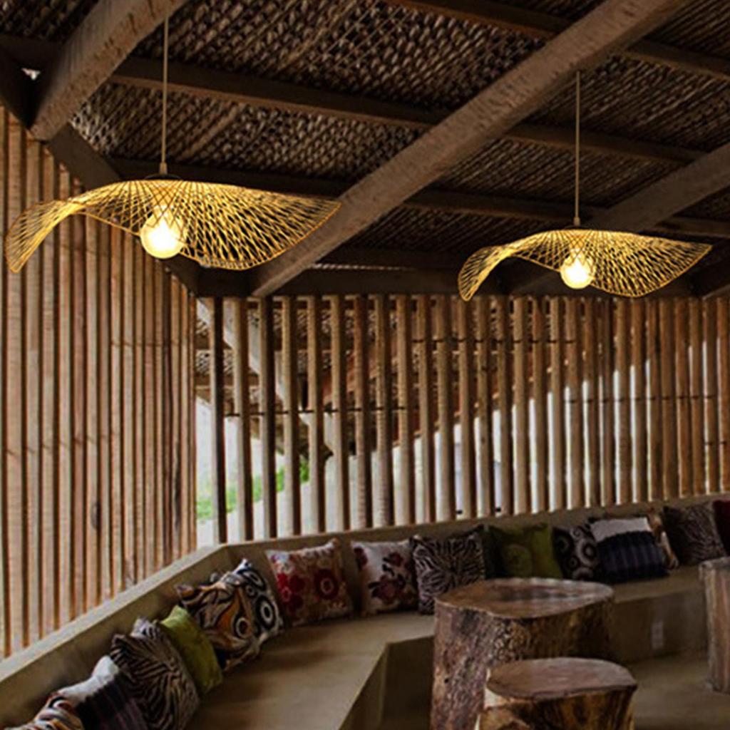 Restaurant Hanging Ceiling Lights Elegant Bamboo Wicker Chandelier Lamp Fixtures