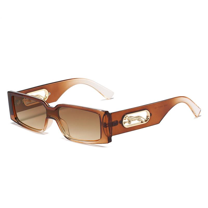 Fashion Rectangle Sunglasses Women Candy Colors Gradient Eyewear Shades UV400 Vintage Metal Cheetah Decoration Sun Glasses