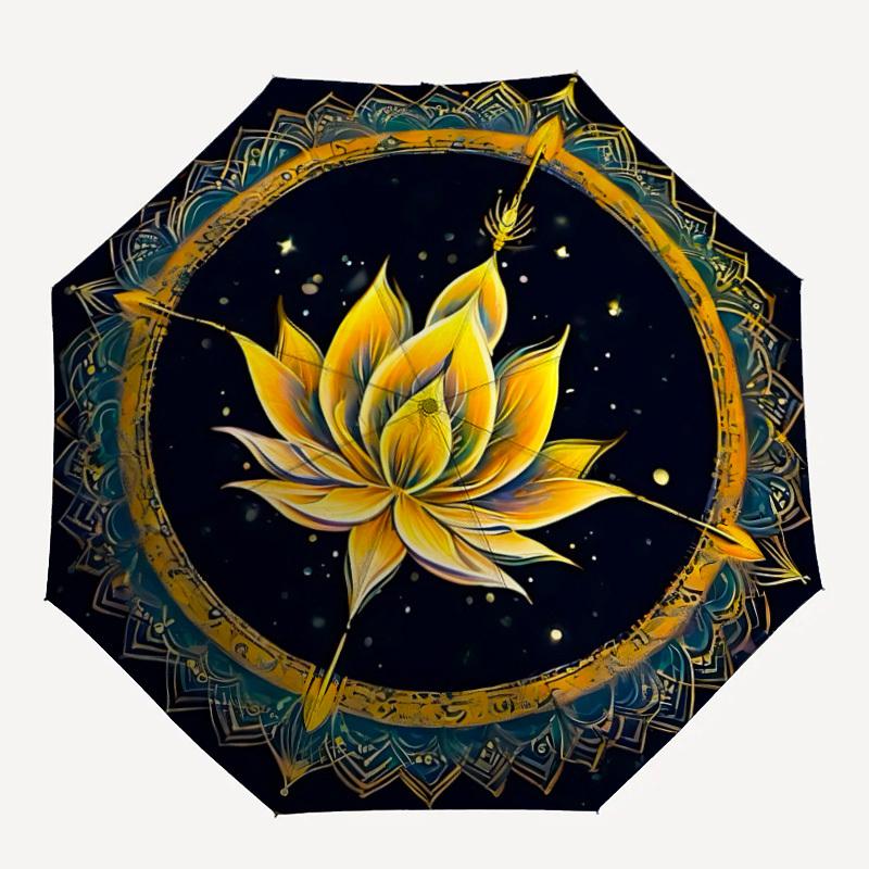 

1pcLotus Mandala Automatic Folding Umbrella with 8 Bones, Portable 3-Fold collapsible Compact Design On-the-Go Essential, casual outdoor acc
