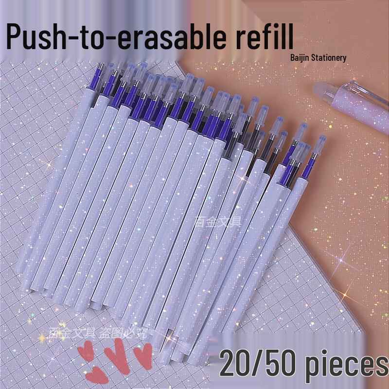 Moresable Druckkugelschreiber-Minen, Radierbar, Drucktyp, Kristallblau & Karbonschwarz, 20/50er-Packs für Schüler