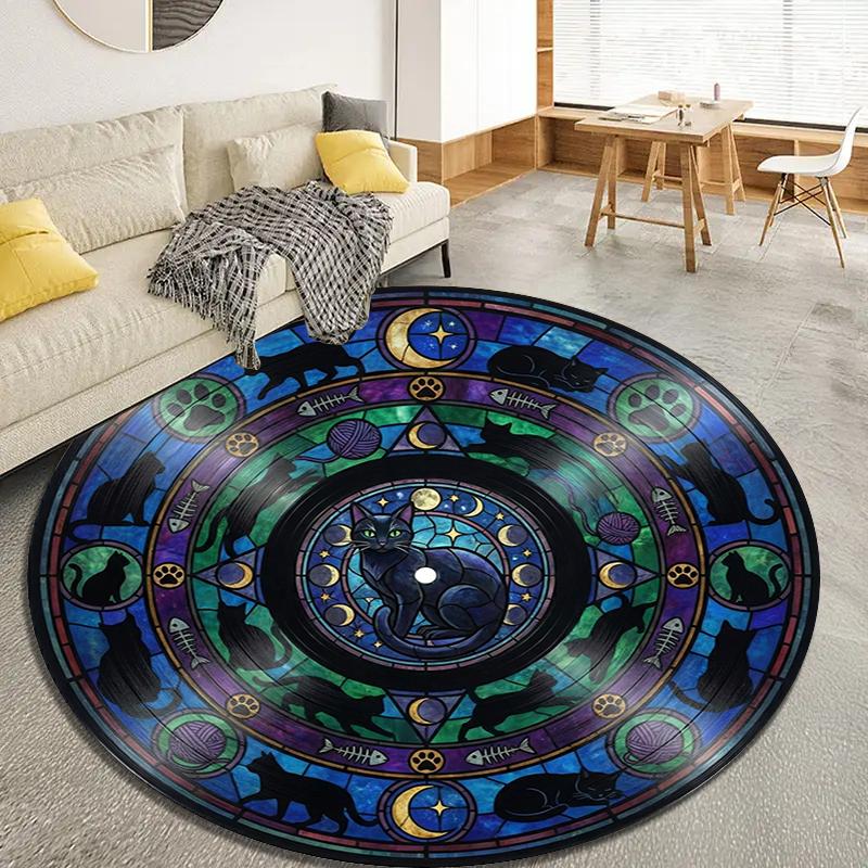 Retro Mandala Animal Round Area Rug,Carpet Rug for Living Room Bedroom Sofa Playroom Decor,Non-slip Floor Mat Q0036