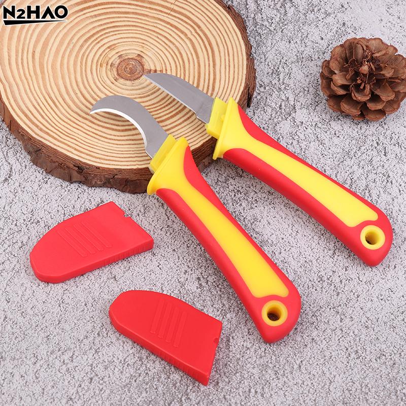 Rubber Hand Tool Insulated Knife Electricians Wire Stripper Cable Stripping Snips Straight Curved Blade Rubber Handle Peeling