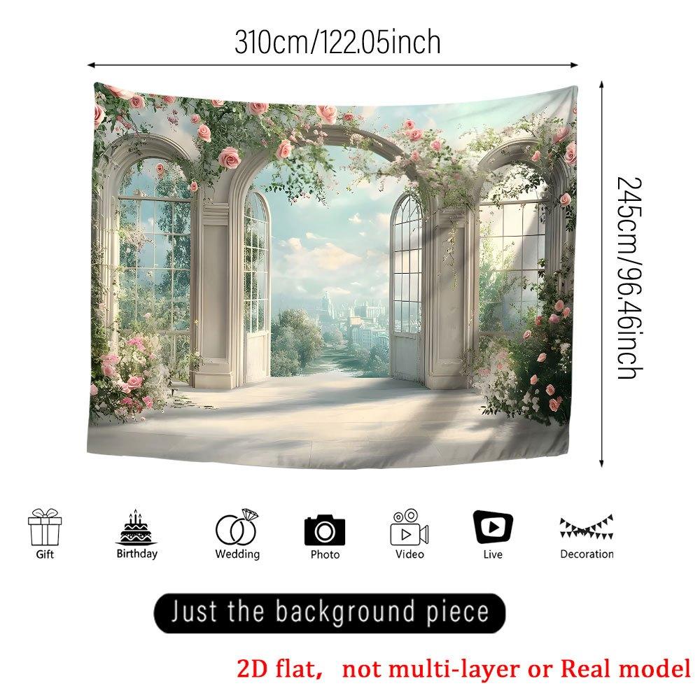 1Pcs Floral Archway Cityscape Garage Door Decoration Background Spring Backdrop Decorations For Photo Studio Photo Booth Party