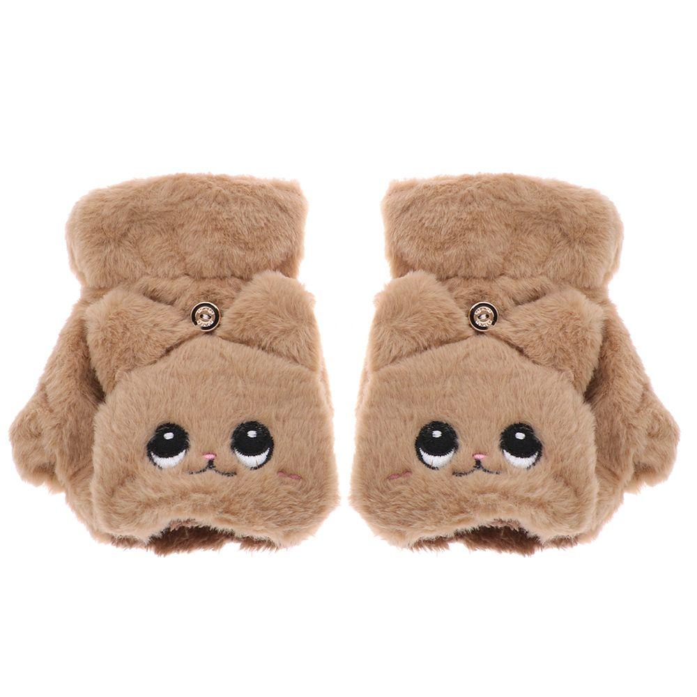 Winter Cute Cat Soft Plush Thick Warm Mittens Faux Rabbit Hair Gloves Half Finger