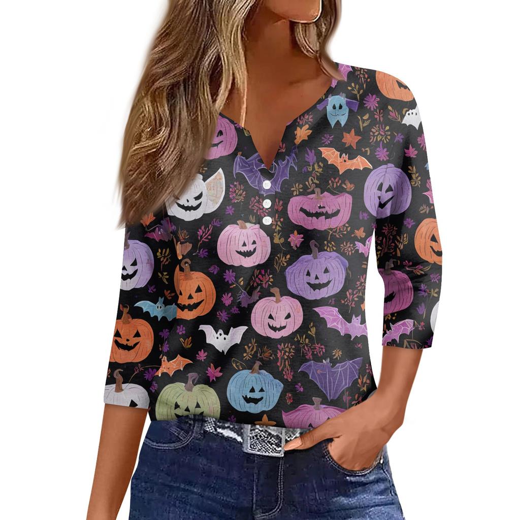 Women's Casual Fashion Sexy Comfortable V-Neck Halloween Seven Sleeve Top