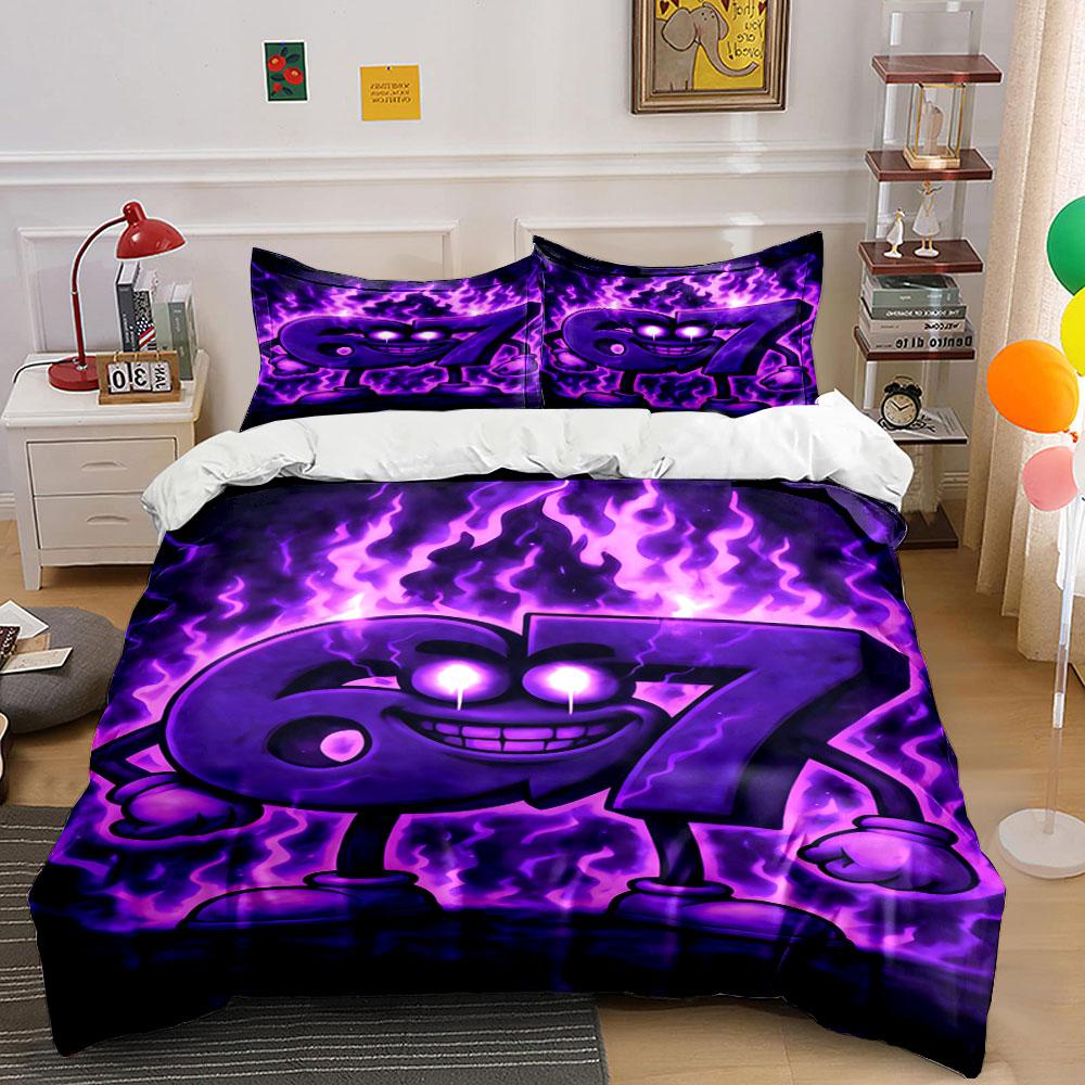 Various Size Funny 67 Element Bedding Set 3Pcs, Soft Microfiber, 1 Duvet Cover + 2 Pillowcases for Gamers Teens, Free Shipping