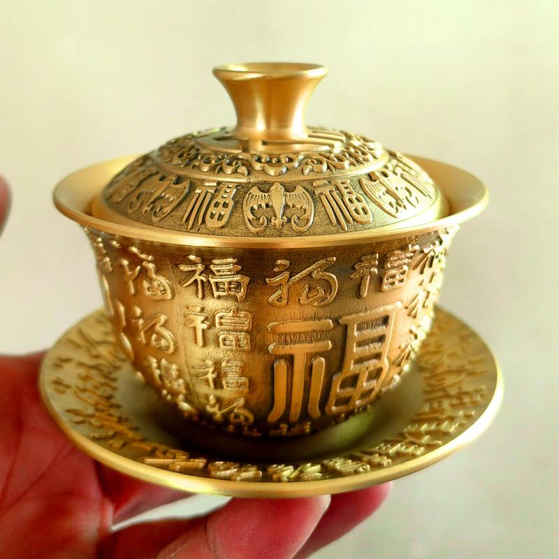 Brass Creative Tea Set, Dragon and Phoenix Chengxiang Tea Bowl, Chinese Tea Cup, Water Supply Bowl, Handicraft, Home Decoration