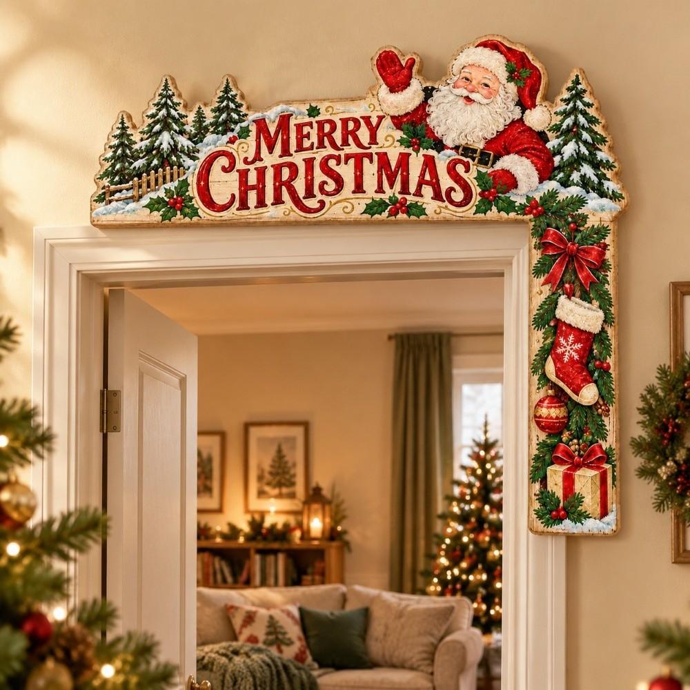 Corner Design Xmas Door Topper Festive Theme Reindeer Wall Decoration Party Supplies