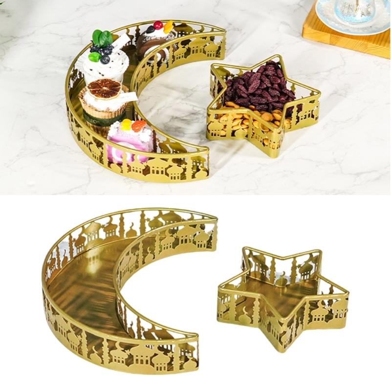 2pcs Middle Eastern Iron Fruit Plates Unique Crescents Moon Castles Iron Serving Tray for Middle Eastern Decors
